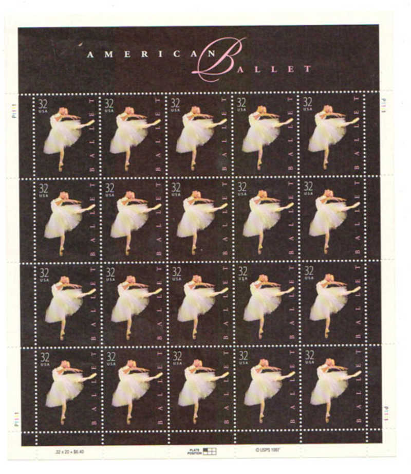 Лист из 20 почтовых марок по 32 цента США из серии